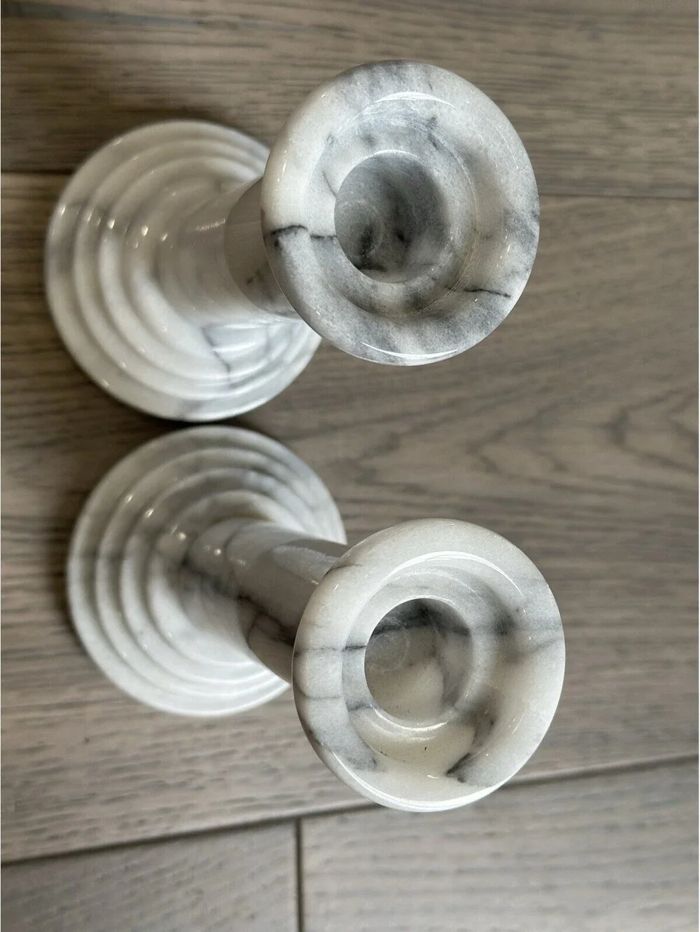 Vintage Pair Of Solid Marble Heavy Candlestick Holders Made In Taiwan 1970s-1990